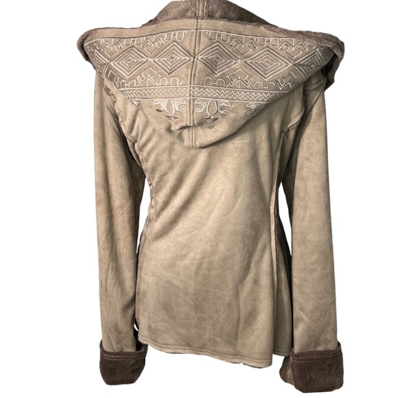 Sweet Jane Embroidered Hooded Faux Suede Fleece Lined Open Front Jacket Coat - Picture 8 of 15